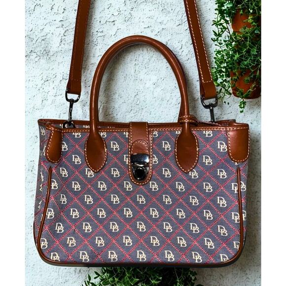 Dooney & Bourke Monogram Canvas Leather Tote Shoulder Bag Crossbody - Picture 4 of 8